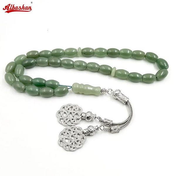 Tasbih Bracelet musulman Misbaha Natural Green Jade Stone Gift Islamic Rosary Bijoux Rosaire à la main Perles 240412