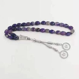 Tasbih Natural Purple Agates Stone Turkse Sieraden Islamitische Saudi Man Misbaha 33 Armband Rosary Bead Moslim Mode Gift