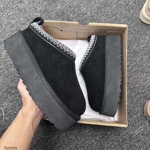 Tasman Slipper Tazz pantoffels mosterdzaad Kastanjebont Slippers Schapenvacht Klassiek Ultra Mini Platform Boot Winter Dames Heren Instappers Suède Bovenwerk Wol Herfst