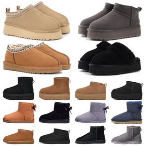 Tasman Slippers Australië Tazz Fur Slides Snowboots voor dames Australian Ultra Mini Shearling Boot Slip-on Schoenen Australie Snowy Taz Winter Enkel Designer Booties