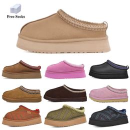 Tasman Slippers Kastanjebont Slippers Schapenvacht Shearling Tazz Muiltjes Dames Ultra Mini Platform Laars Slip-on Schoenen Suède Bovenwerk Comfort Herfst Winter 35-42