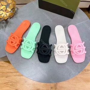 Designer Sandalen vrouwen in elkaar grijpen G-glijbanen Rubber slippers dames plat strand jelly script oranje zomer herfst muildieren buiten waterdichte slipper maat 35-41 met doos