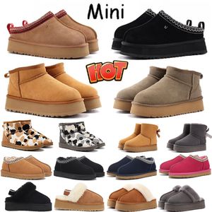 Tasman Slippers Kastanje Bont Slides Schapenvacht Shearling Tazz Muilezels Dames Heren Ultra Mini Platform Laars Slip-on Schoenen Suède Bovenkant Comfort Herfst Winter uggity Met doos