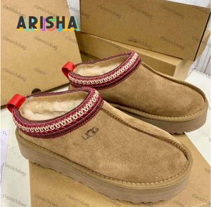 Tasman Slippers Kastanjebont Slippers Schapenvacht Shearling Tazz Muiltjes Ultra Mini Platform uggliss laars Instappers Suède Bovenwerk Comfort Herfst Winter hnre