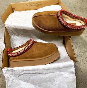 Tasman Slippers Kastanje Bont Slides Schapenvacht Shearling Tazz Nieuwe Muilezels Dames Heren Ultra Mini Platform Laars Instappers Suede Upper Comfort Fall Winter uggity