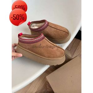 Tasman Slippers Chestnut bont Glides Sheepskin Shearling Tazz Nieuwe Mules Dames Men Ultra Mini Platform Boot Slip-on schoenen Suede bovenste comfort Fall Winter UggiH3S6