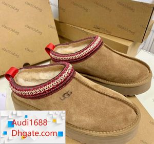 Zapatillas Tasman Diapositivas de piel castaña Piel de oveja Shearling Tazz Nuevas mulas Mujeres Hombres Ultra Mini Bota de plataforma Zapatos sin cordones Ante Parte superior Comodidad Otoño Invierno uggsity 01fg6