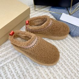 Tasman Slippers Kastanjebont Slippers Sherpa fleece pluizig Tazz gevlochten slijtplekken Muiltjes Dames Ultra Mini Platform Boot Instappers Suède Bovenwerk Comfort Herfst australië vbr