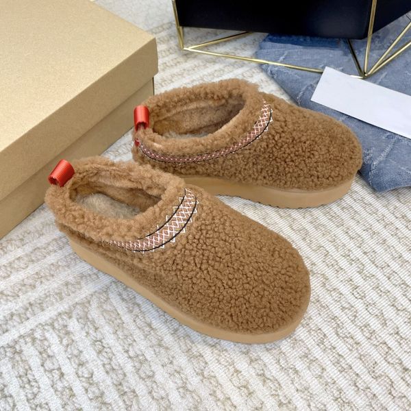 Pantoufles Tasman Diapositives en fourrure de châtaigne Polaire Sherpa moelleuse Tazz éraflures tressées Mules Femmes Ultra Mini Plateforme Botte Chaussures à enfiler Daim Confort supérieur Automne Australie vbr