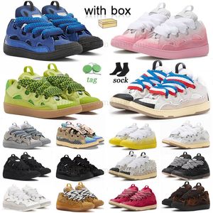 2024 Topkwaliteit Platform Paarse Jurk Schoenen Roze Mesh Sneakers Curb Reliëf Lavines Trainers Platformzool Buitengewone Veterschoenen Leer Scarpe Rubber Met Doos