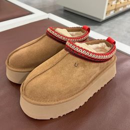 Tasman Slippers Tazz Mosterdzaad Kastanje Fur Slippers Sheepskin Classic Super Mini Platform Boots Winter Dames Slip-on schoenen Suede bovenste wol met doos