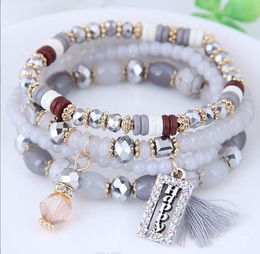 Borla y Happy Engrave Beaded Strands Charm Bracelet Pulsera de cristal multicolor hecha a mano para mujeres Venta al por mayor Set Bohemia Jewelry 6 colores