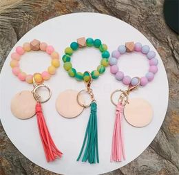 Bracelet à file à gland bracelet Keychain Food Grade Silicone Beads Bracelets Femme Girl Key Rague bracele