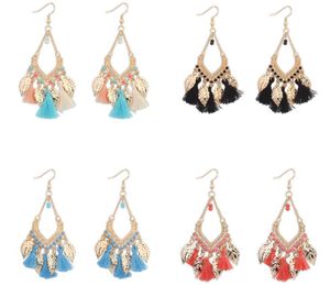 Gland lustre charme boucles d'oreilles bijoux mode femmes bohême plumes colorées chaînes plaquées or glands alliage longues boucles d'oreilles pendantes