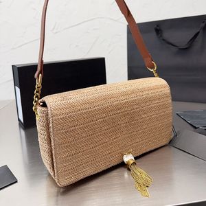 Tassel Crossbody Raffia Grass Straw Handtassen Zakken Strand Knitting Schouder onderarm Winkelen Hobo Messenger Bag Handtas Purse Vrouwen