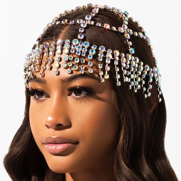 Gland cristal cheveux cerceau plein de perceuse mariée chaîne de cheveux style ethnique scène modèle passerelle chapeau chaîne cheveux chaîne bijoux en gros 1236