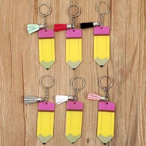 Tassel DIY Blank Keychain Creative Pencil Keychains Acryl Key Chain Teachers Day Gift Keyring FY3382 B1011 S Ring