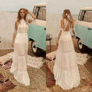 Tassel -jurken Nieuwste high necy kant appliqued chiffon a line bruidsjurk boho bohemian trouwjurk gewaden de marie