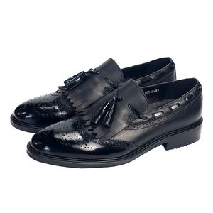 Kwastje Fringe Zwarte Brogue Loafers Handgemaakte Calfskin Mens Derby Schoenen Koeienhuid Mannelijke Trouwjurk Schoenen