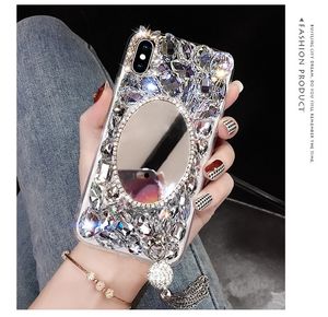 Kwastje Glitter Diamond Flower Back Cover Bling Bling Volledige Beschermende Make-up Mirror Shell voor iPhone 11 Pro Samsung Note10 S10 Note9 A10 M10