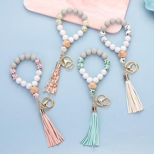 Tassel Key Chain Party Favor Silicone Bead Bracelet Vrouwelijke hanger Rubber polsbandband armbanden Polsring sieraden Kerstmis Kerstmis