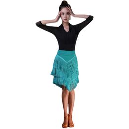 Tassel Latin Dance Skirt Top Actuations Falda para adultos Traje de vestuario Falda de salsa Latin Salsa Ballroom Falda de baile