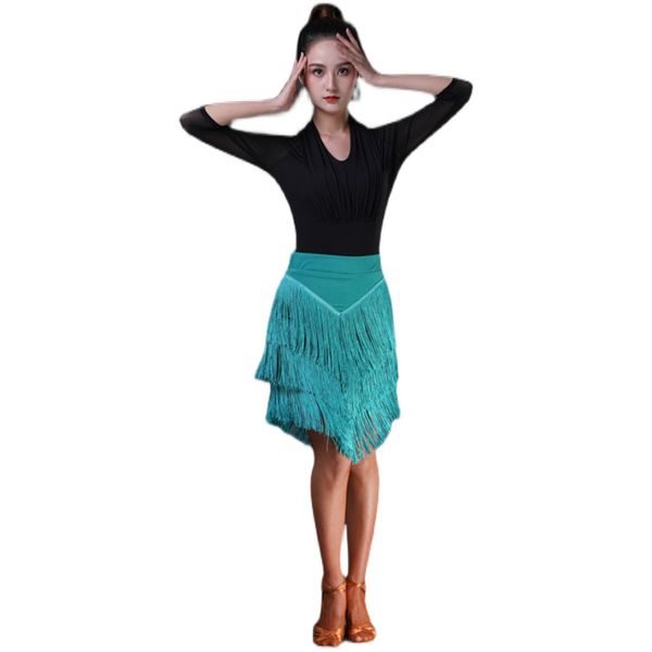 Tassel Latin Dance Jupe Top Performances Jupe adulte Costume Costume de costume Fringe Jupe Latin Salsa Ballroom Dance Jupe