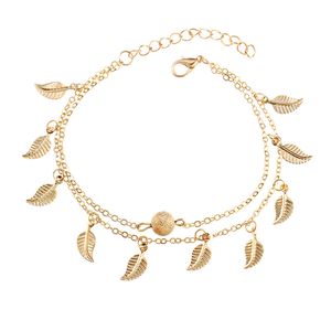 Tassel Leaf dubbele laag enkelband ketting armbanden Summer Beach voetketens Bracelet mode sieraden voor vrouwen Will en Sandy