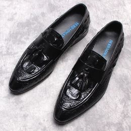 Gland mocassins hommes chaussures en cuir véritable pour homme marque Oxfords mode nouveau luxe robe chaussure Crocodile motif noir bordeaux
