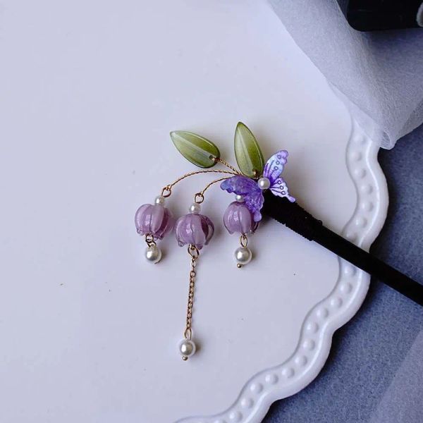 Tassel Pearl Bell Orchid Fleur Purple Style Ancient Hair Hair Hanfu Hair Sticks Ancient Headwear Style Chinese Style