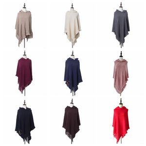 Tassel Poncho Solid Fringed Hooded Shawl Vintage Summer Winter Cape Scarf Fashion Wraps Cardigan Cloak Coat Sweater Girls Knit Scarves D6863