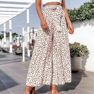 Gland ceinture Boho rayé dame jambe large fendu pantalon femmes 2020 printemps été plage taille haute pantalon Chic pantalons décontractés femme