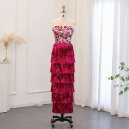 Kwastje Sharon Arabische Avond Fuchsia Gezegde Jurken Voor Dubai Off Schouder Midi Vrouwen Bruiloft Formele Party Gown Ss508 Mal