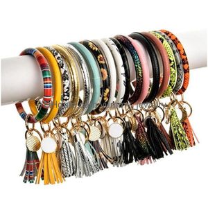 Glands Bracelets Femmes Pu Cuir Wrap Porte-clés Léopard Porte-clés Bracelet Couleur Bonbon Tournesol Goutte À Goutte Huile Bracelet Chaînes Drop Deliv Dhrwv