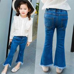 Kwasten uitlopende jeans voor meisjes lente herfst broek 3-8Y kinderen jeans mode slanke kinderen broek baby jeans onregelmatige broek C 210317