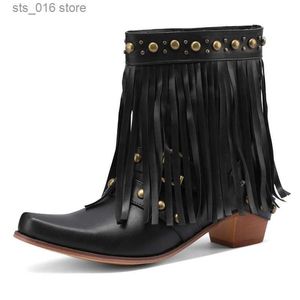 Tassels Punk Style Gothic enkel voor vrouwen herfst winterschoenen Dames Hoge hakken Western Cowboy Short Boots Booties T230824