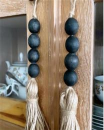 Perles de ferme à pampilles guirlande de perles en bois naturel guirlande de perles de ferme moderne décor de bouton de tiroir bohème avec pompon en jute M2998 17801753