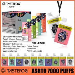 Tastefog Astro 7000 bouffées stylo vape jetable 2% 16 ml 650 mah rechargeable e-cigarette bobine de maille vapes jetables avec lanière