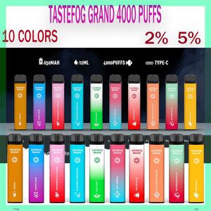 TASTEFOG GRAND 4000 PUFFSDempbare e-sigaretten Pod-apparaatkit 650mAh Batterij 2% 5% 12 ml voorgevulde cartridge Vape Stick Pen PUFF 4000 12 kleuren