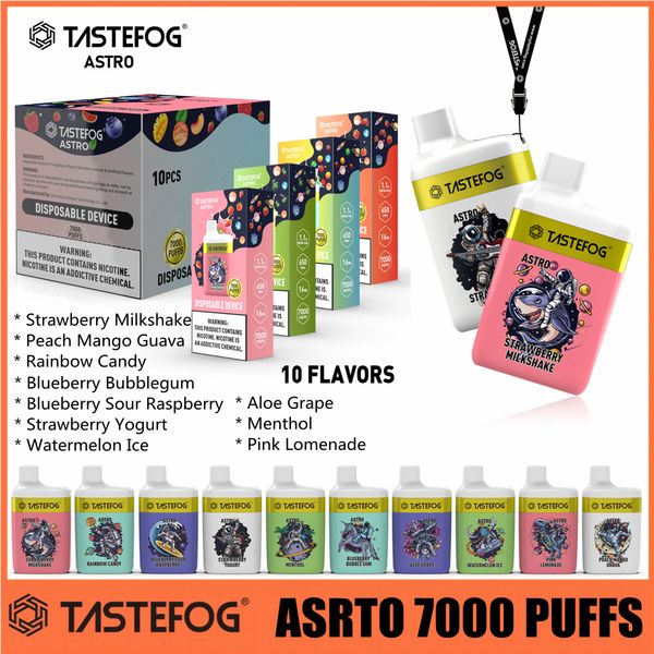 TASTEFOG vente chaude Vape jetable 7000 bouffées Vapes rechargeables avec lanière