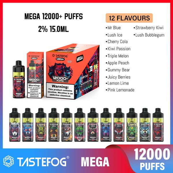 Tastefog Hottest vendre Mega 12000+ Puffs Vape jetables Crystal Tank avec lumière RVB