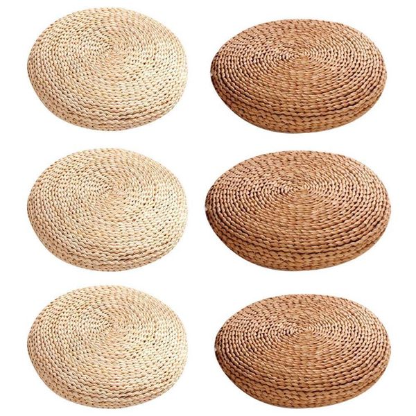 Tatami Futon Coussin de méditation Épaississement Yoga Cercle Corn Husk Straw Braid Mat Coussin de style japonais avec ouate de soie T200114234t