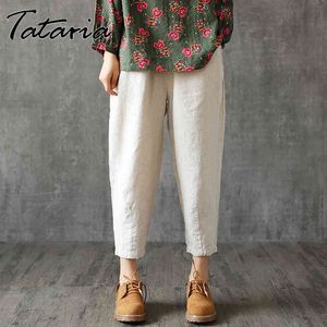 Tataria katoen linnen broek vrouwen losse casual harem voor enkellengte brede been vrouwelijke elastische taille broek m-4XL 210514