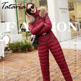 Tataria Mujeres de alta calidad Invierno Abrigo largo con capucha Mono Outwear para chaquetas con cuello de piel Chándales 210514