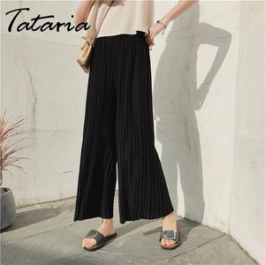 Tataria hoge taille chiffon broek voor vrouwen geplooide losse casual brede been vrouwelijke enkel lengte harem broek 210514