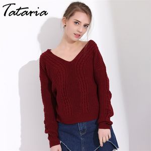 Tataria Ladies Jumpers Pink Winter Sweater Mujeres de manga larga con cuello en V Jersey de punto Slim Outwear Knit Jumper 210514