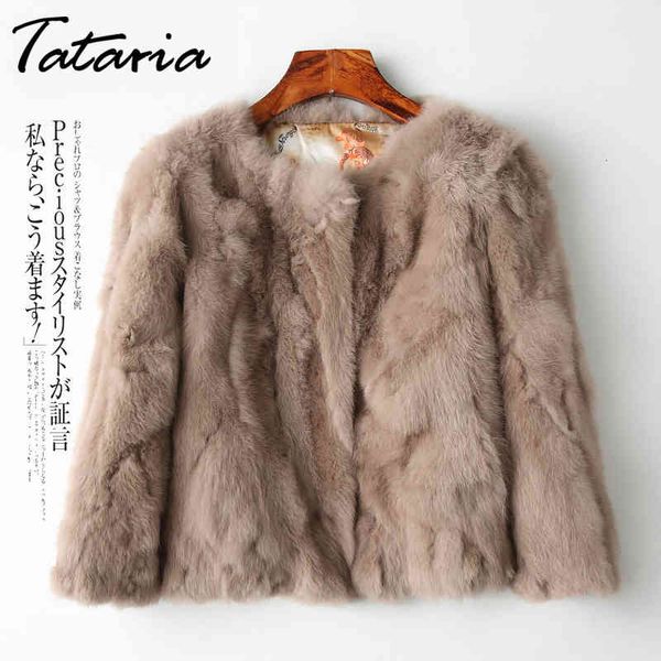 Tataria Véritable Veste De Fourrure De Lapin Pour Femmes À Manches Longues Plus Taille Pardessus Manteau Court Femme Manteaux En Peluche Chauds 210514