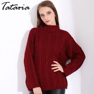 Tataria rode vrouwen oversized coltrui trui voor losse truien Winter vrouw breien pullover 210514