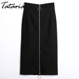 Tataria Saia Longa Rokken Womens Vrouwelijke Zwarte Hoge Taille Rits Dames Lang Retro Faldas Largas Elegantes Feminina 210514