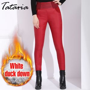 Tataria witte winter broek vrouwen plus size winddichte hoge taille duck down voor warme 's broek elastische 210514